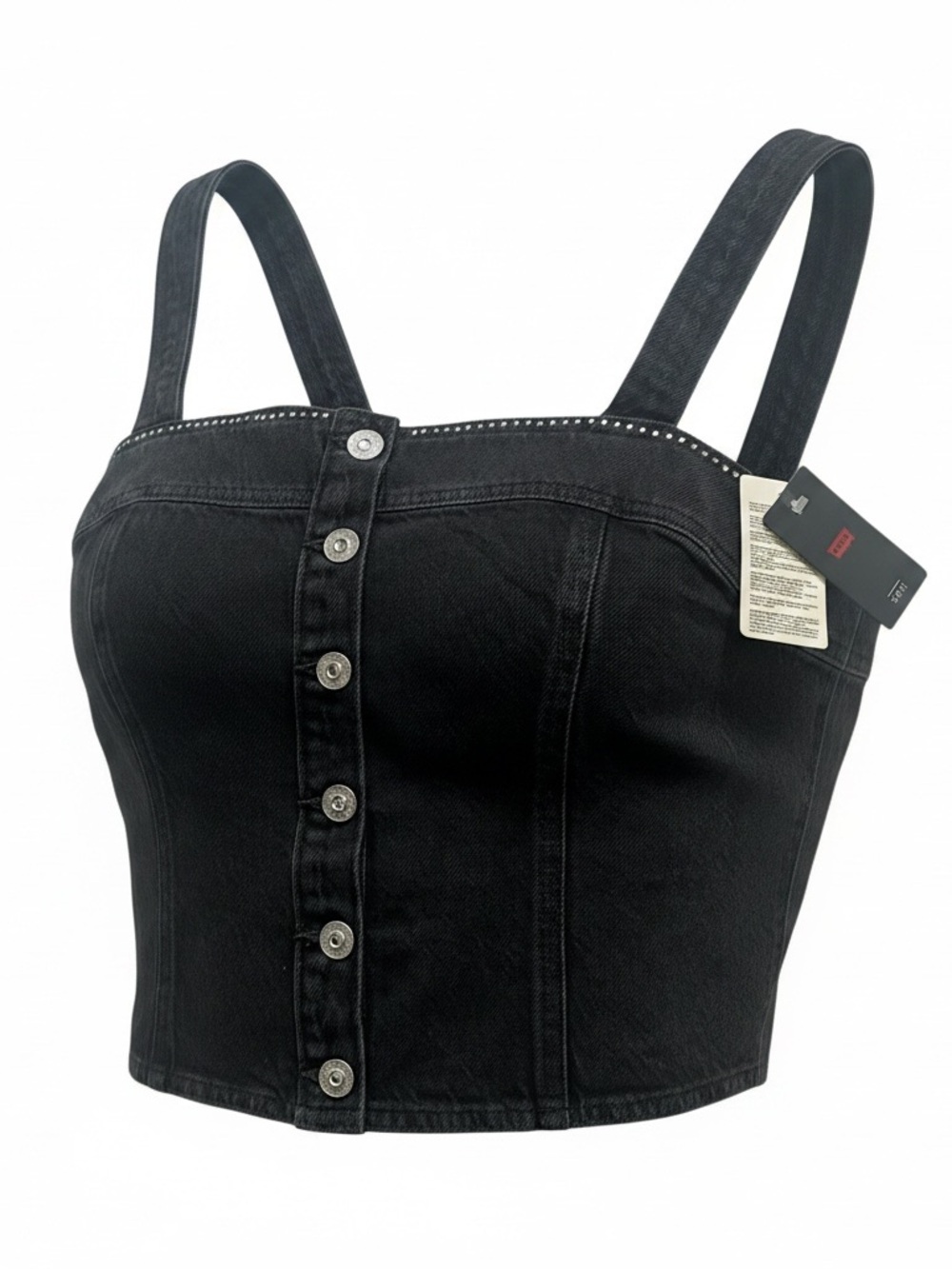 Levi's Black Denim Button-Front Crop Top with Stud Accent - Picture 6 of 8